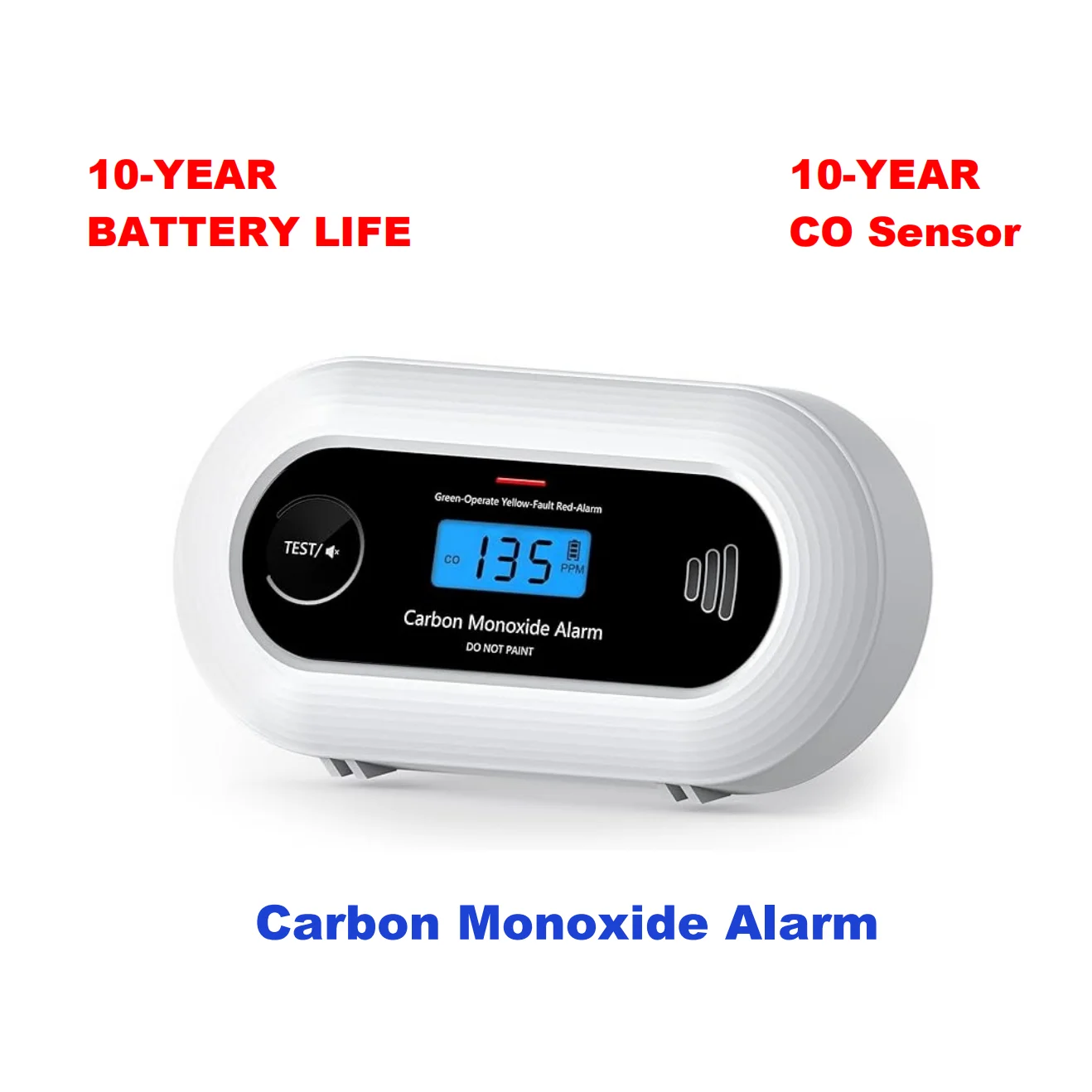 Carbon Monoxide Detector Alarm, Portable 10-Year Battery CO Alarm with Digital LCD Display, for Home, Office and Travel