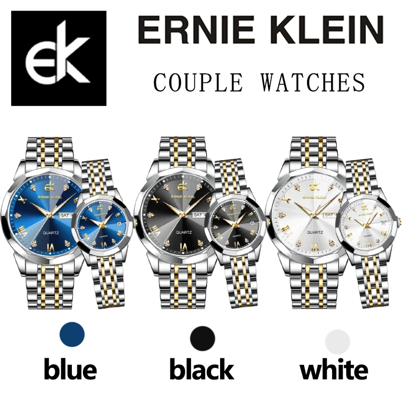 ERNIE KLEIN Couple Watches Trend Fashion Luxury His and Her Watche Waterproof Luminous Date Week Anniversary Gift Original Watch