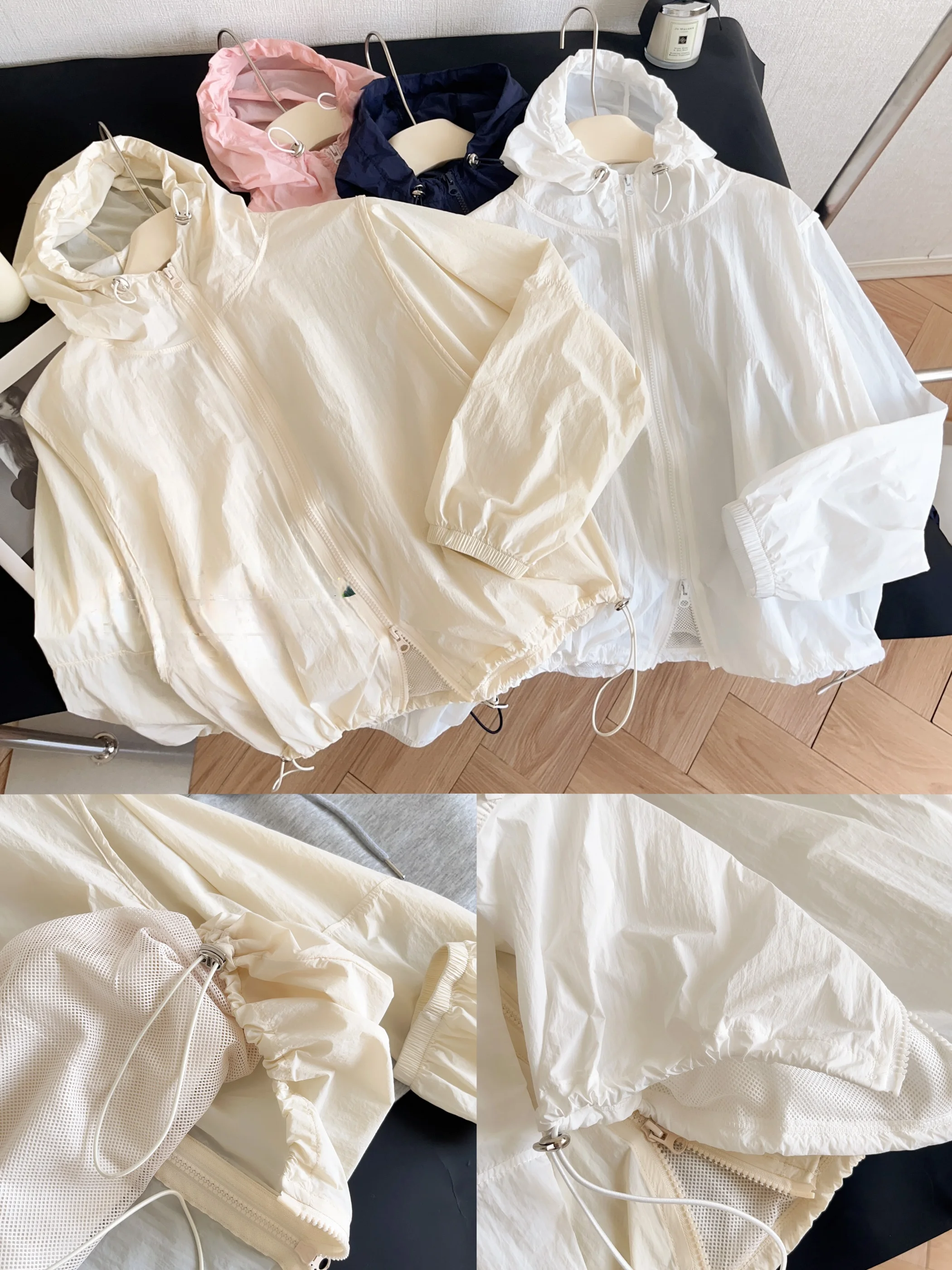 캠핑카화물 바람 Drawstring 후드 느슨한 작은 여름 태양 보호 경량 짧은 ..