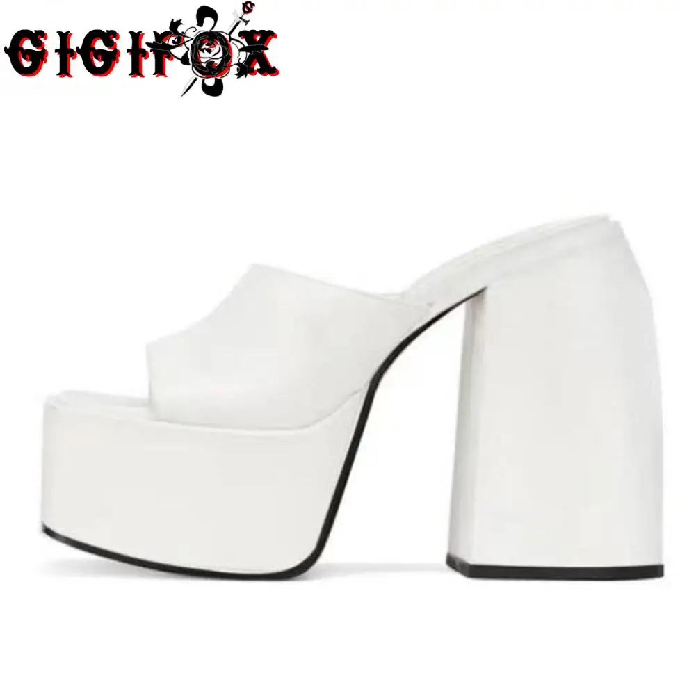 GIGIFOX Brand New 2022 Big Size 43 Summer White Goth High Heels Sexy Party Chunky Platform Sandals Shoes Women 
