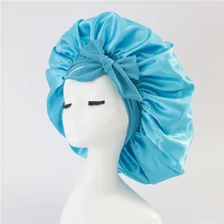 Women's Adjustable Satin Sleep Bonnet with Tie Band (Baby blue)