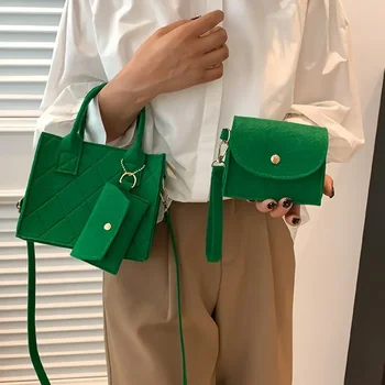 3 قطع/مجموعة حقيبة يد نسائية منقوشة حقيبة كروس أنيقة، حقيبة يد ومحفظة، حقيبة كتف من القماش بلون سادة للاستخدام اليومي للنساء