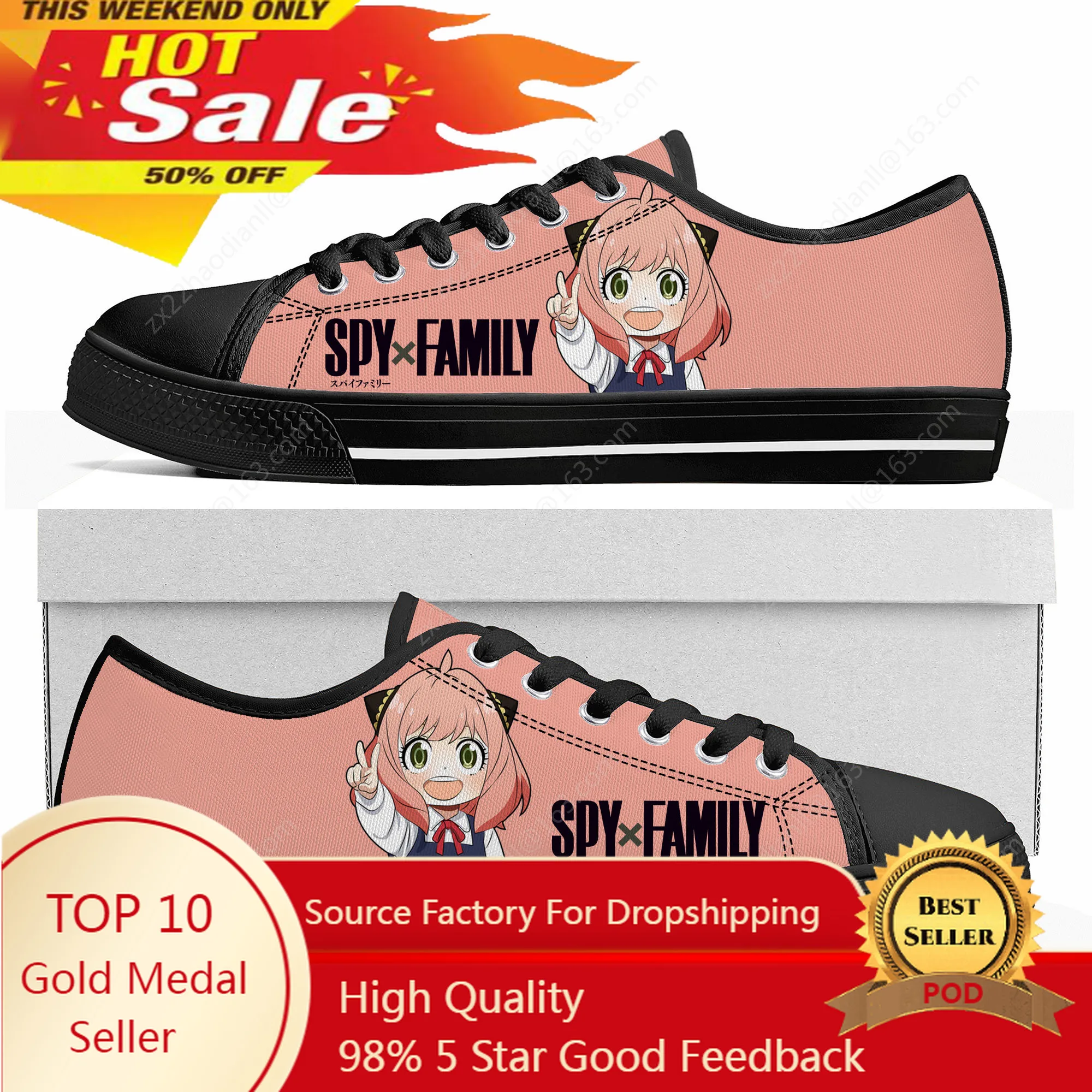 Spy X Family Anya Forger Low Top Sneakers Mens Womens Teenager Anime Cartoon Canvas Footwear Custom Made Black Shoes