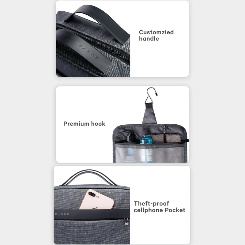 BANGE Hanging Men toiletry bag Waterproof wet and dry separation Convenient travel folding women's storage bag Cosmetics handbag 4