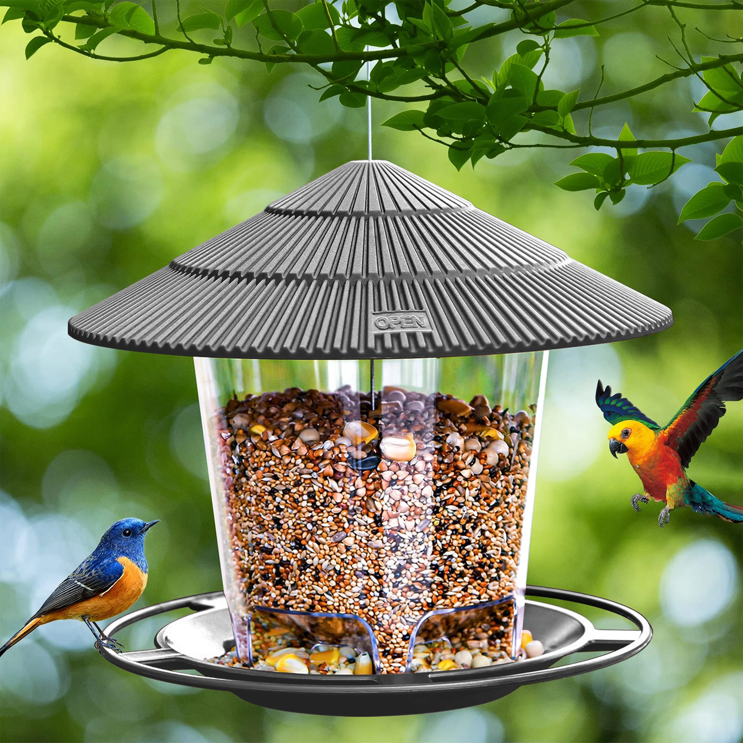 Hanging Bird Feeder with Roof Outdoor Feeding Tool Squirrel proof Wild Bird Seed Dispenser Holder Nut Container For Garden Yard bird feeder