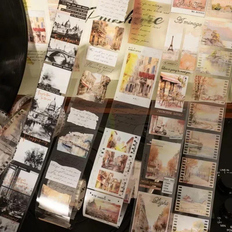 1Roll 2M Tape PET Vintage Handbook DIY Decoration Loop Stickers Tapes Diary Scrapbook cut 40mm*2m Age Gramophone Series 2