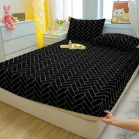 1 Simple Modern Geometry Printed Matte Fitted Sheet, Bedroom Printed Bed Cover, Bedding (Excluding Pillowcases) 1