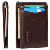 Genuine Leather Mens Wallet with money clip Slim with Metal Clips Money Holder Billfold with Money Clip 1