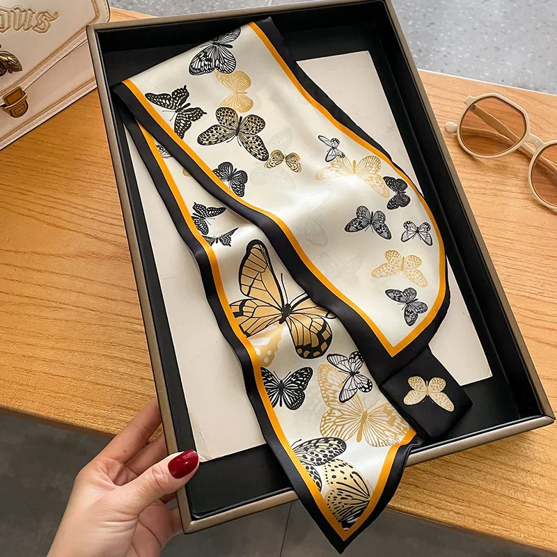 Silk Neckerchief Scarf for Women Luxury Ribbon Skinny Design Satin Hand Wrist Wrap Headband Foulard Shawl Hair Bands Accessories 2