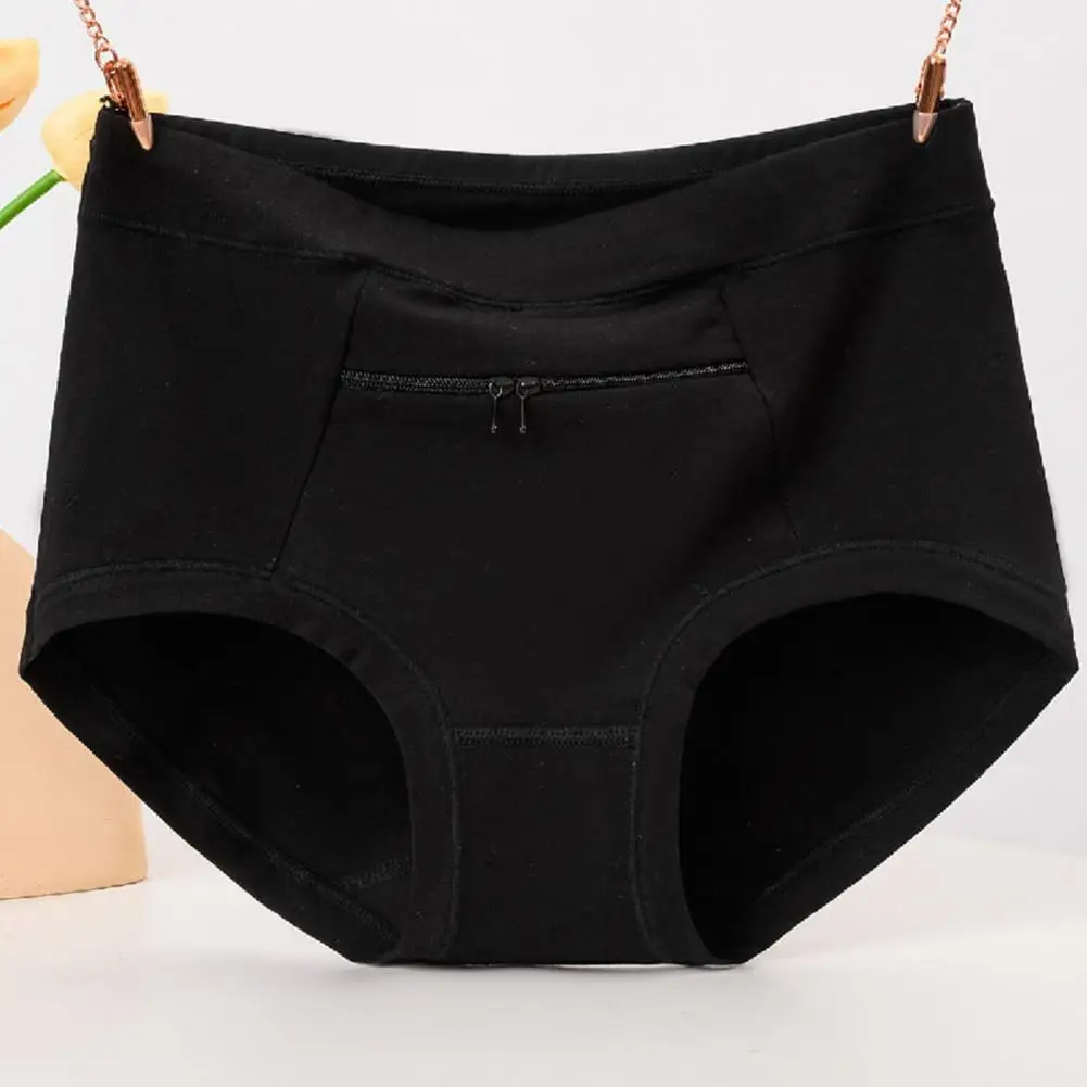 Loose Women Panties Anti-theft Zipper Pocket High Waist Seamless