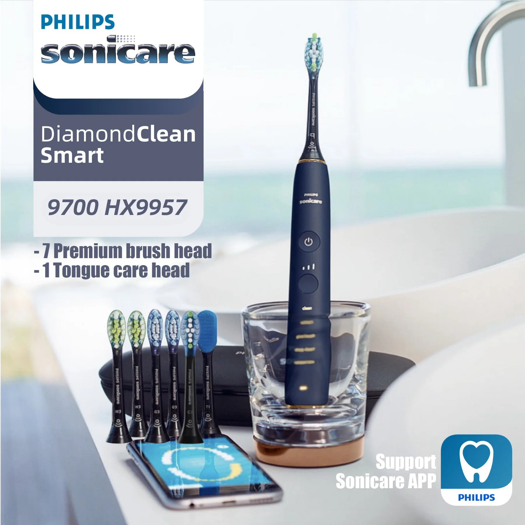 Philips Sonicare DiamondClean 9700 HX9957 Rechargeable Electric Power Toothbrush, Blue