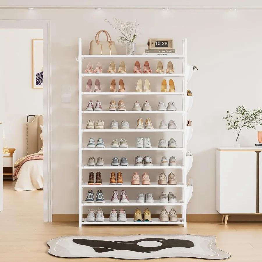 Tall Shoe Rack 10 Tier Shoe Racks Organizer for Closet 4045PairsLarge Capacity Storage Rack for Shoes with 5Hooks Sturdy Metal