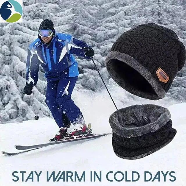 Winter Beanie Ski Hiking Hat for Men Fleece Scarf Women Knitted