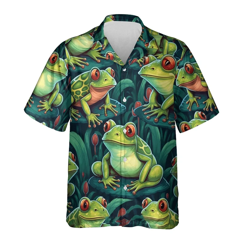 

Animal Frog 3D Print Hawaiian Beach Shirts Men Women Casual Fashion Streetwear Oversized Short Sleeve Shirt Blouse Man Clothing