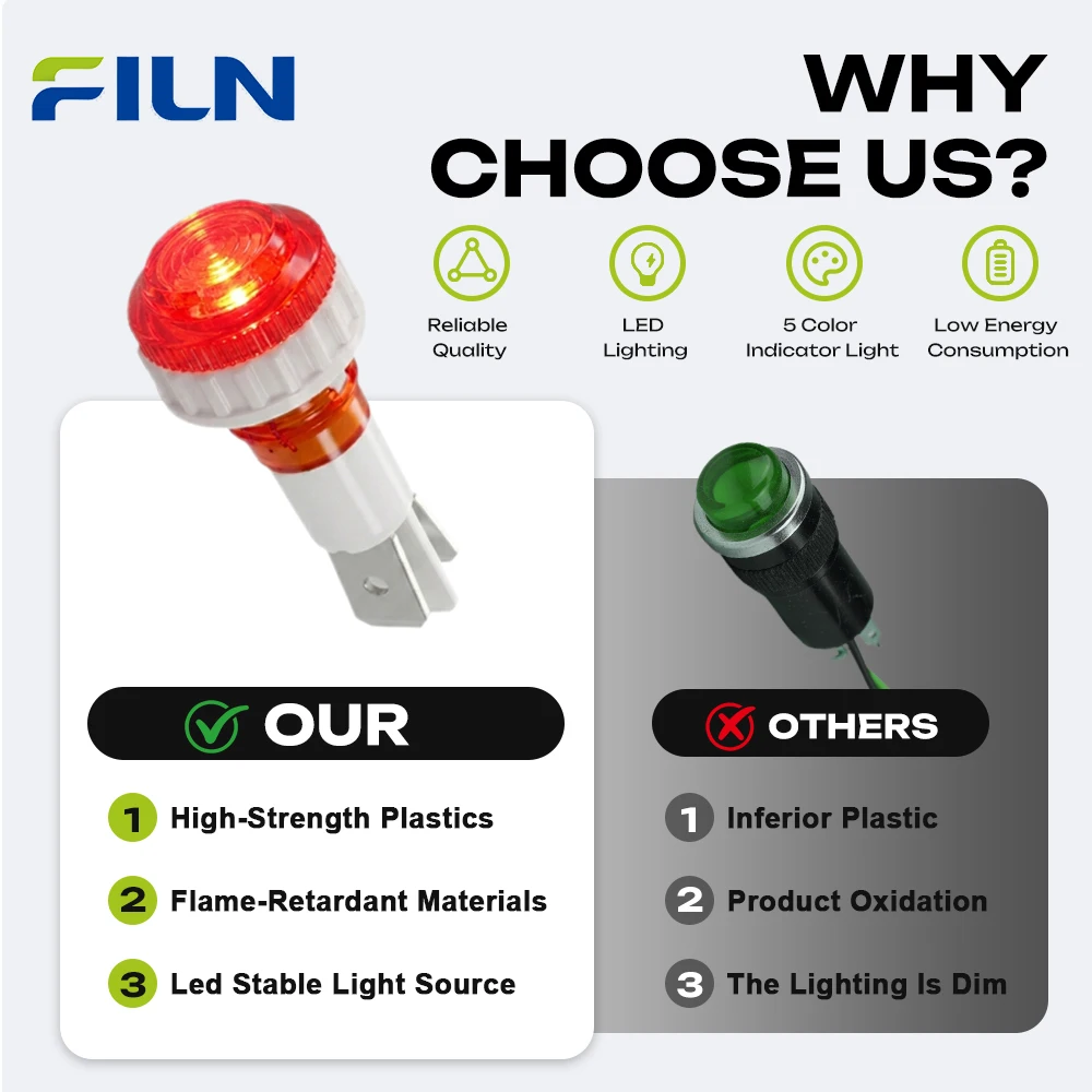 FILN 3PCS 10mm LED 표시등 12-24V/110-220V IP67 방수 경고등 자동차 해양 산업 장비 제어 박스용