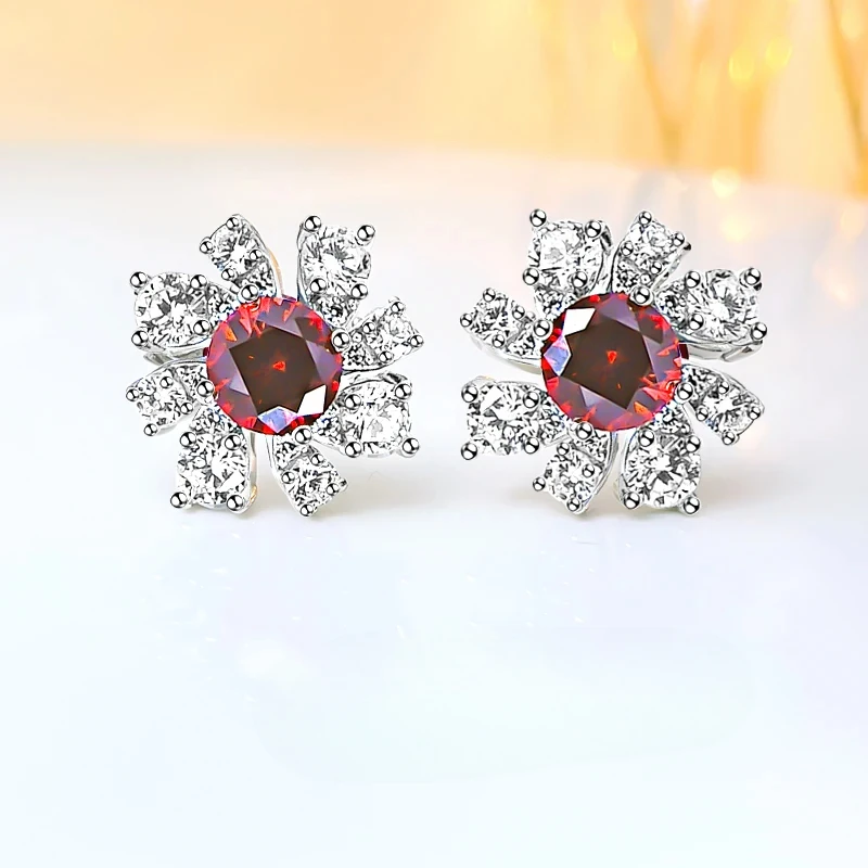 

New flower s925 sterling silver inlaid gemstone light luxury earrings artificial gemstone trend retro wedding jewelry wholesale