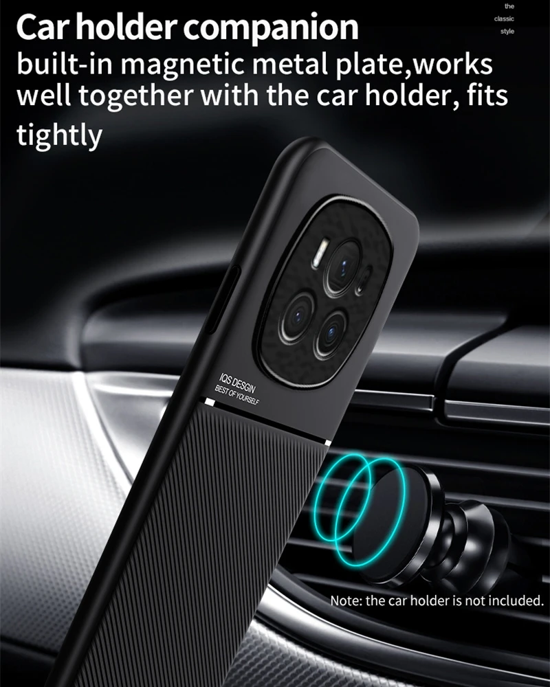 Leather Magnetic Car Holder Case with Silicone Frame – Shockproof Protection