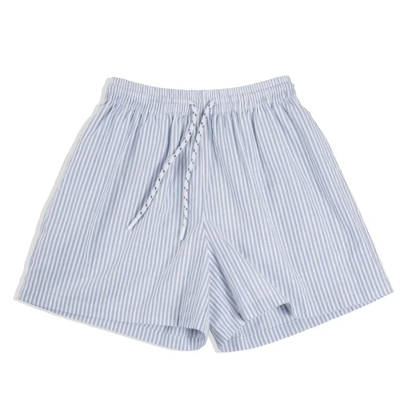 Maden Japanese Casual Blue and White Striped Shorts for Women
