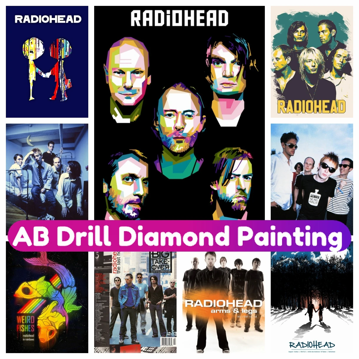

Rock Band Radiohead Music AB Diamond Painting Cross Stitch Kit Mosaic Embroidery Full Drill Square Round 5D DIY Home Decor Gift