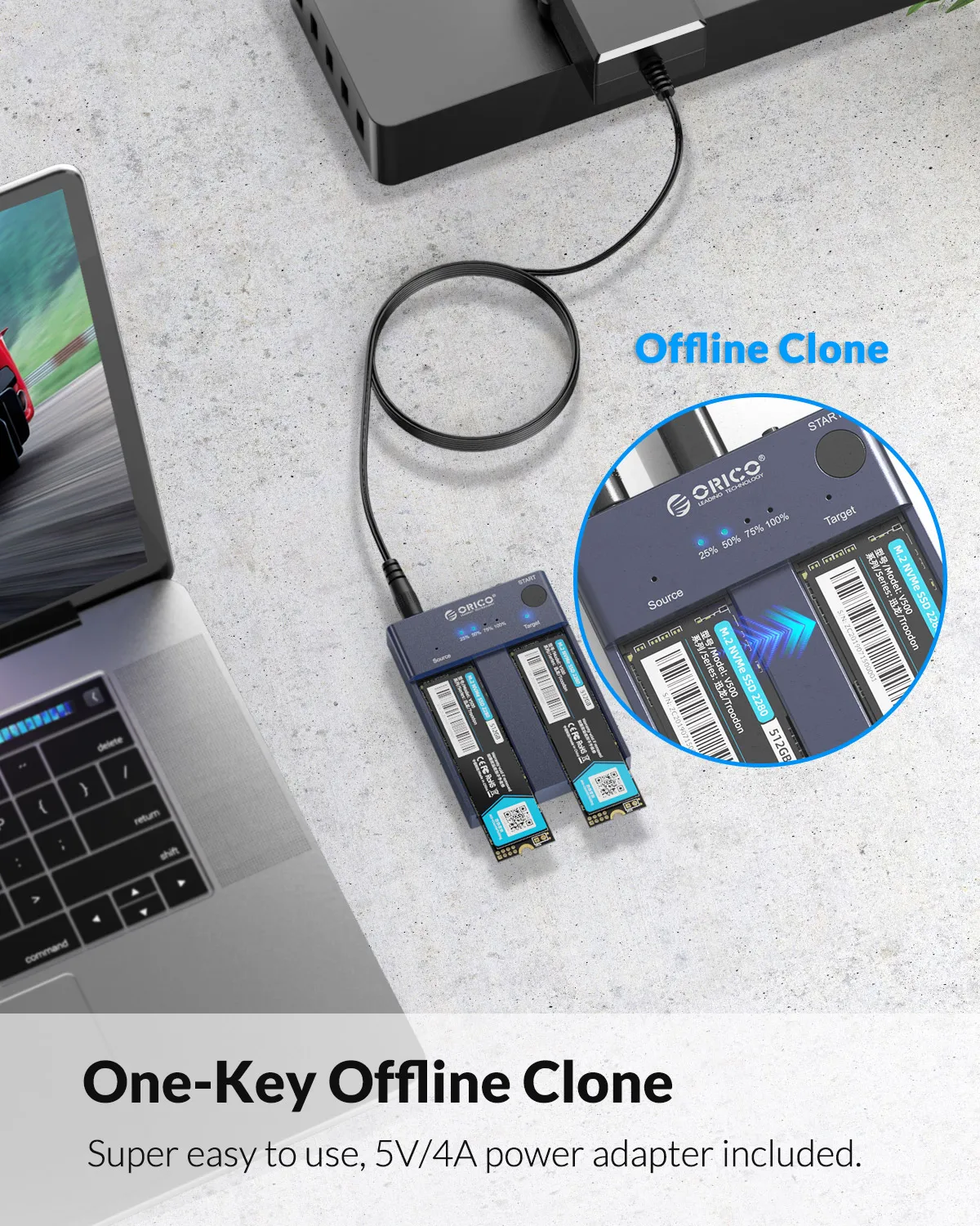 ORICO M.2 NVMe Cloner Dual Bay NVMe USB C to SSD Enclosure Aluminum M.2 Duplicator Offline Clone for PCIe M-Key SSDs 8TB external hard drive case,ssd enclosure,hard drive enclosure