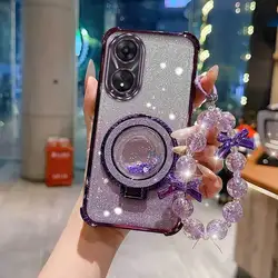 Stylish 3 - Piece Phone Accessory Set with Case, Lanyard, and Circular Stand for OPPO A38 (PURPLE)