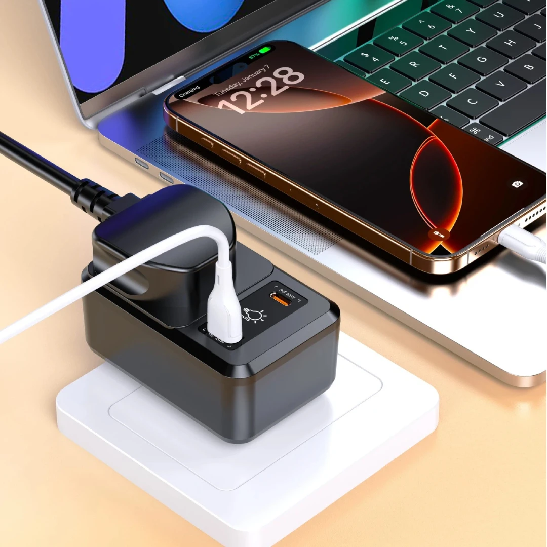 Universal Travel Adapter with Fast Charging USB Ports and Sensor Switch