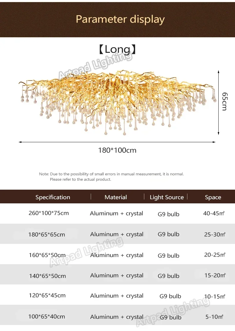 Modern Branch Crystal Chandeliers Gold Luxury Lighting Chandelier for Bedroom Dining Living Room Kitchen Light led chandelier,ceiling chandelier,art lighting fixtures