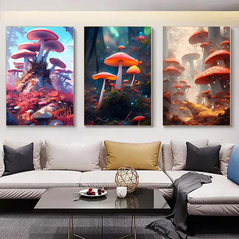 

1 шт. Плакаты для украшения стен Картина на холсте, украшение домашний декор картины для интерьера яркие и художественные грибы комната спальня
