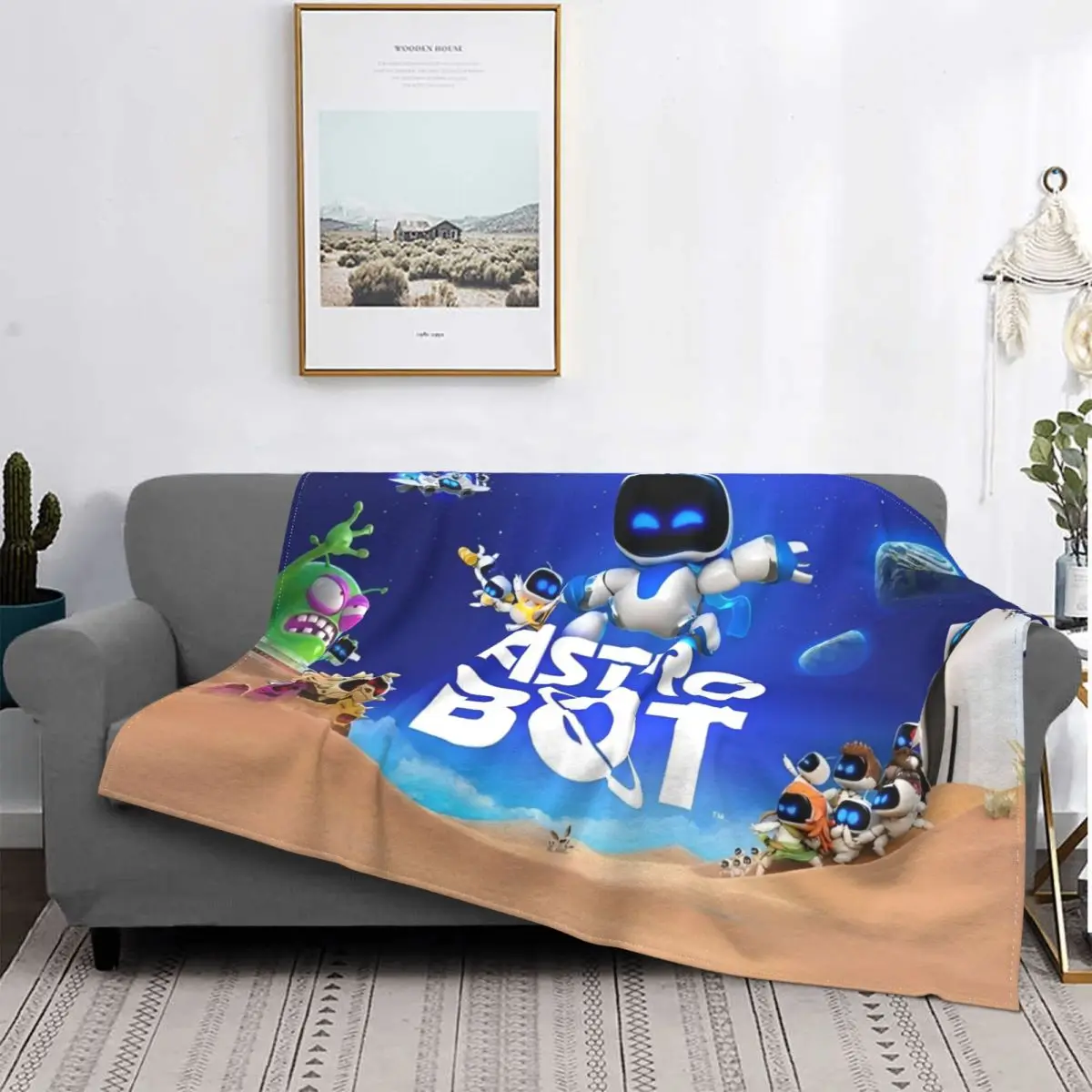 Game A-Astro-Bot Fleece Blankets Cartoon Robert Funny Throw Blankets for Home Hotel Sofa Bedspread