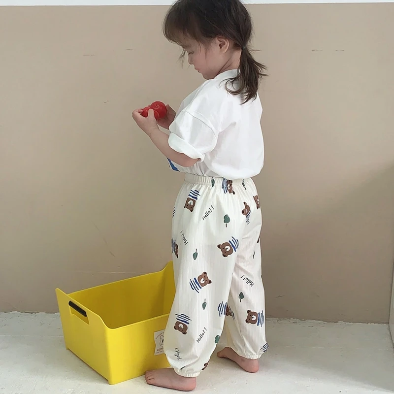 Children Pants Pajama Bottoms Summer Casual Girls Boys Thin Cartoon Printing Loose Pant Trousers Girls Hight Waist Lantern Pants