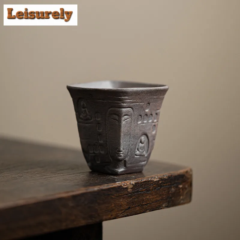 40ml Zen Shadow Buddha Old Rock Mud Teacup Traditional Tea Bowl Teacup Meditation Cup Jianzhan Master Cups for Tea Ornaments