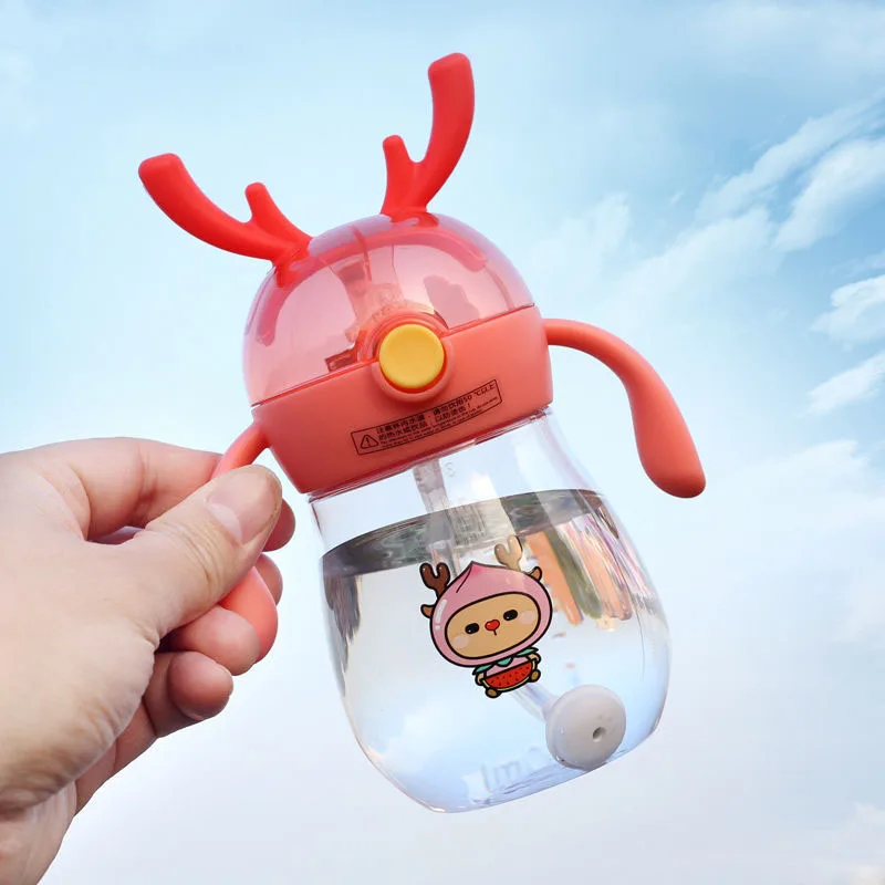 1Pcs Baby bottle Children Cartoon Animal School Drinking Water Bottle Sippy Cup With Shoulder Strap Feeding