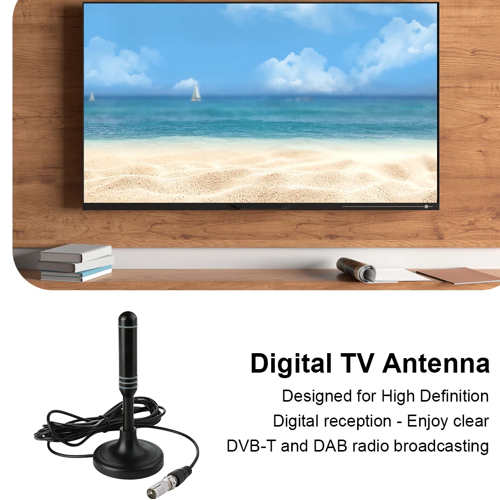 Portable TV Antenna 300cm Coax Cable Indoor Outdoor Digital HD Freeview Aerial DVB-T DVB-T2 DAB Plug and Play for Smart TV