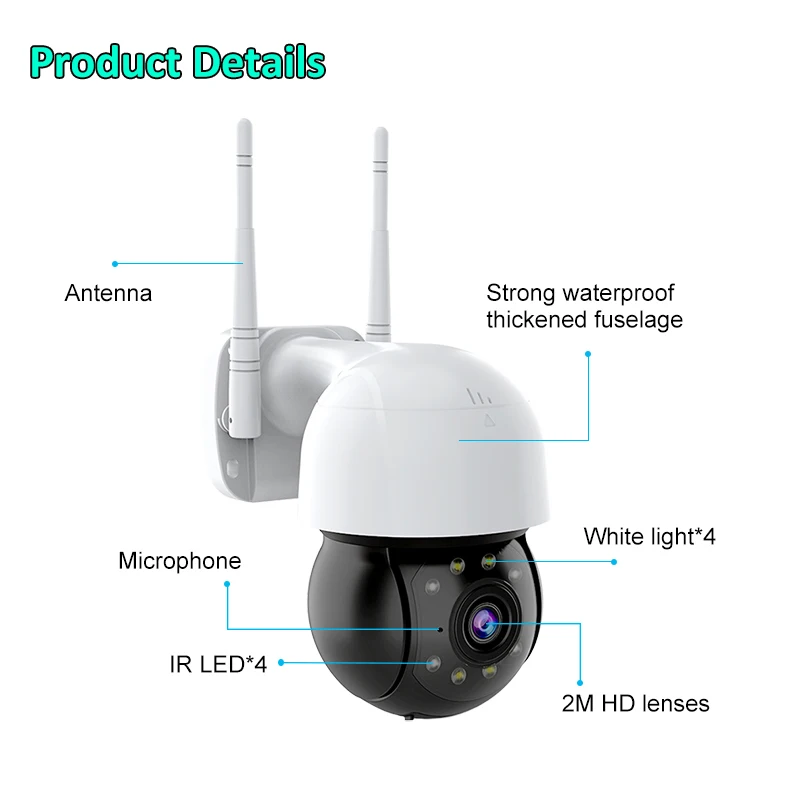 TAIBOAN 야외 투야 와이파이 IP 카메라, HD 2MP 감시 카메라, 풀 컬러 AI 인간 추적 보안 모니터 카메라, 앱 제어