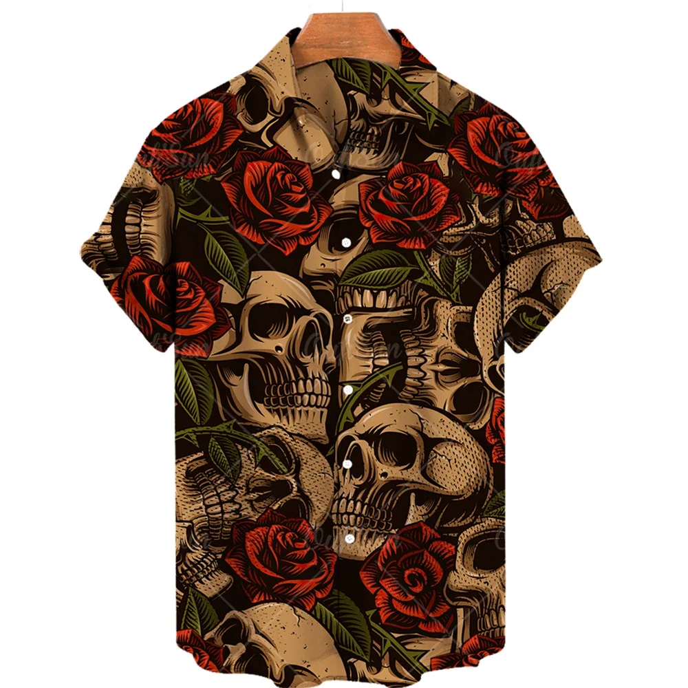 

Men's Hawaiian Shirt Loose Top 5xl 3d Skull Print Shirts For Men 2024 Fashion Shirt Men Women Tee Breathable Summer Short Sleeve