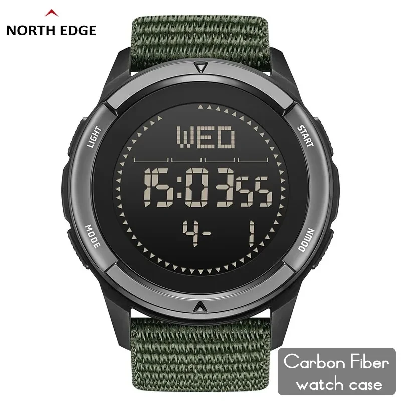 Men's Digital Carbon Fiber Watch - Shock-Resistant, Lightweight, Waterproof Sports Watch with Compass