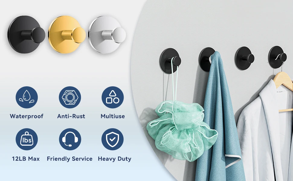 Extra Sticky Stainless Steel Towel Hooks Image 1