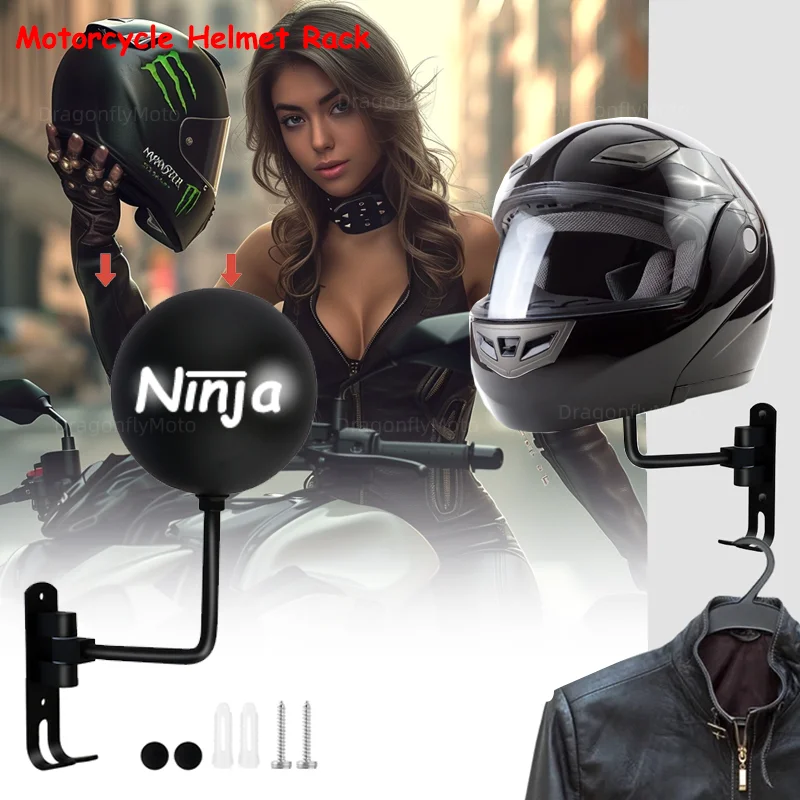 For Kawasaki Ninja 400 650 300 250 250R Ninja H2 ZX14R ZX10R ZX6R Motorcycle Helmet Holder Wall Mount 180&deg; Rotation Helmet