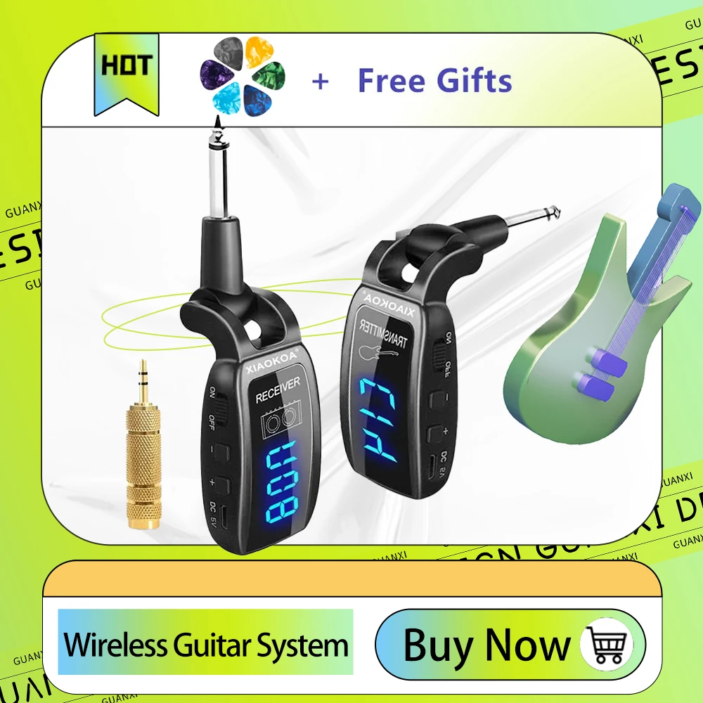 

Беспроводная гитарная система XIAOKOA, перезаряжаемая обновленная модель, экран 15 каналов, UHF, беспроводная модель для электроники