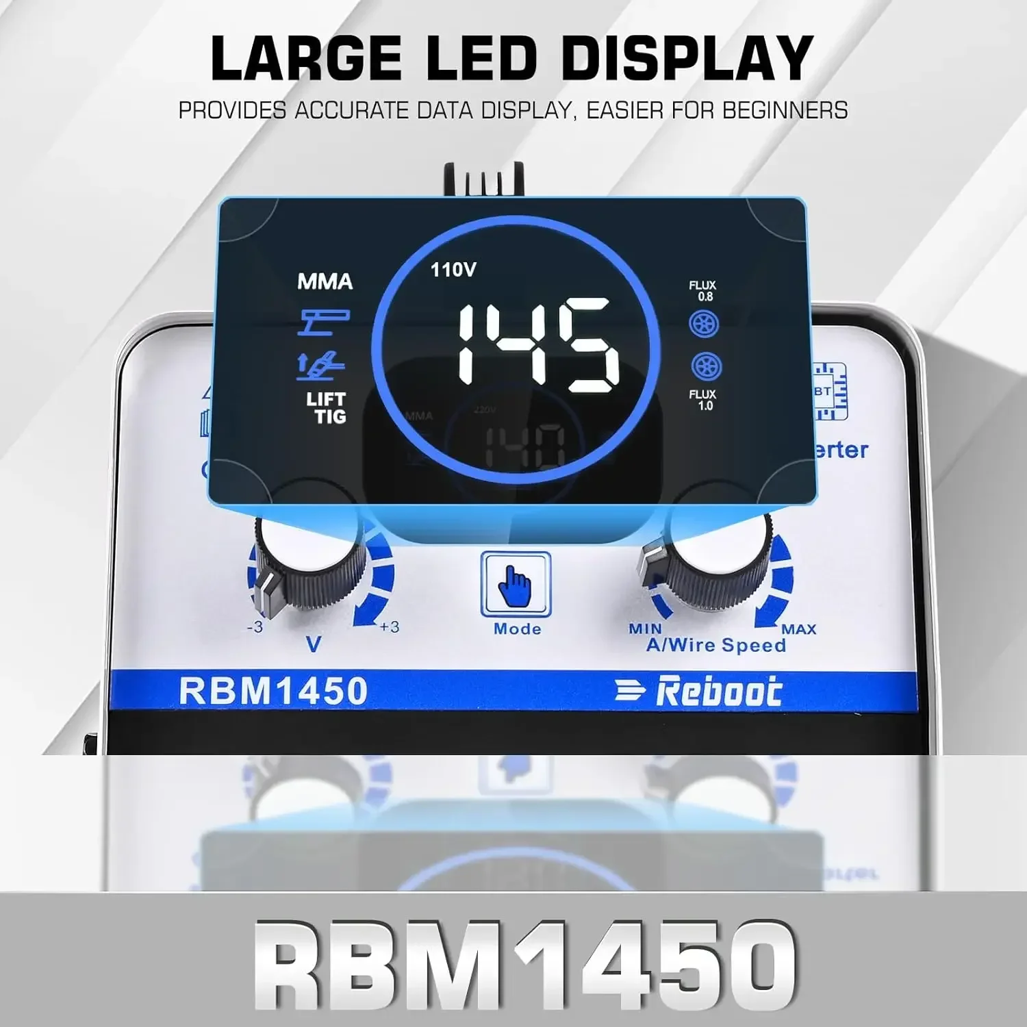 145Amp MIG Welder,110V Flux Core Welder Flux MIG/Lift TIG/Stick 3 in 1 Large LED Digital Display Welding Machine 2