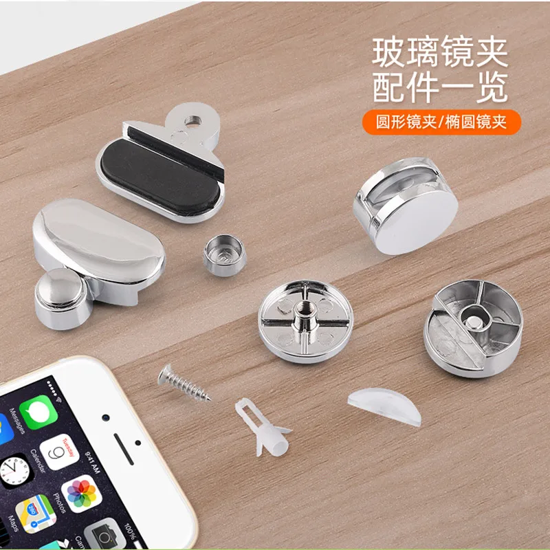 Uxcell 10pcs Mirror Clips - Zinc Alloy Glass Clips For 5mm Thick Mirror, Round Shape, Chrome