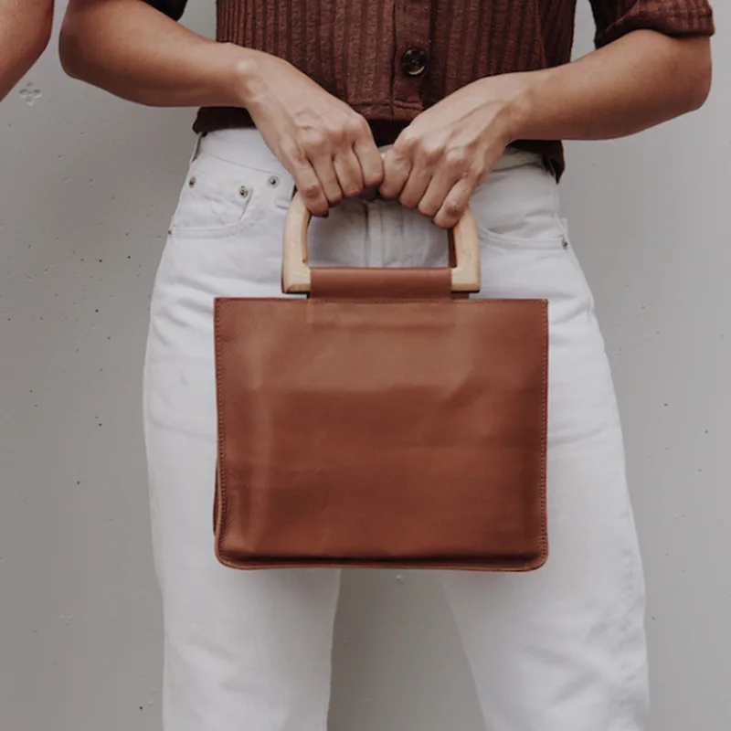 

2023 Women New Fashion Unique Wooden Top Handle Vintage Handbag Tote Bag Shoulder Bag OL Bag Office Daily 2 Size