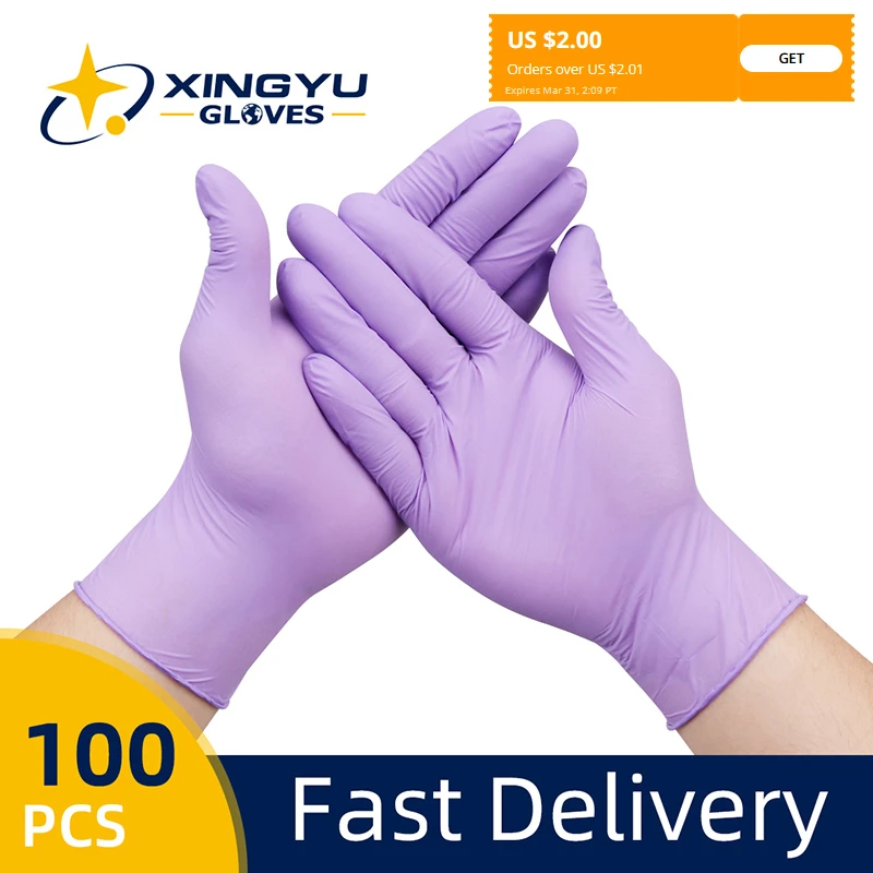 Nitrile Gloves Waterproof 100pcs Latex-free Gloves Nitrile Disposable Work Gloves Food Kitchen Home Cleaning Tattoo Mechanical respirator for spraying weed killer