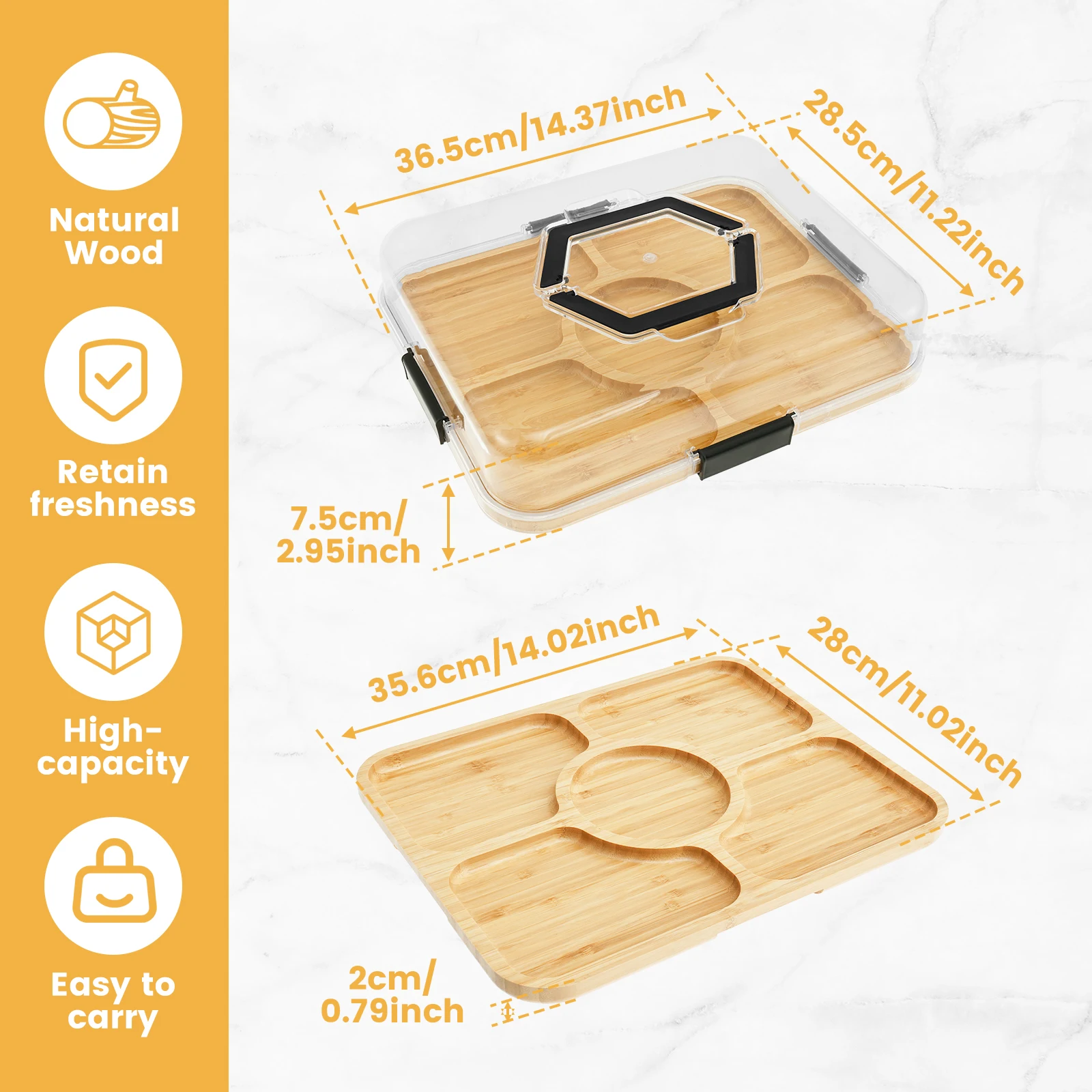 Bamboo Serving Tray with Clear PET Lid – Food Safe Storage & Serving Solution 10 S10194a7ccecc4ac79295bf2e8c20ce04L