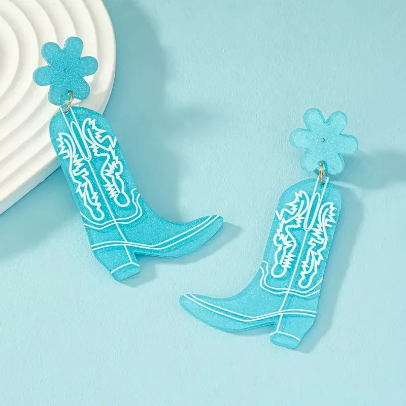 Dangle Earrings Flower & Western Cowgirl Boots Design Dangle Earrings Vacation Style Resin Jewelry Creative Holiday Ear Ornaments