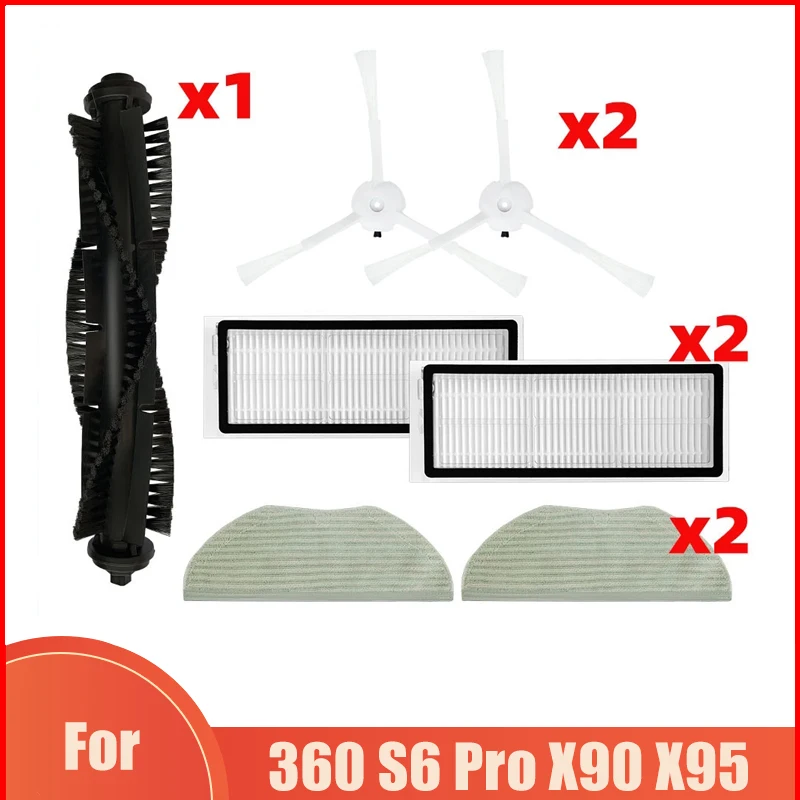 

Запчасти для робота-пылесоса 360 S6 Pro X90 X95, фильтр НЕРА, основная роликовая щетка, боковая щетка, насадка на швабру