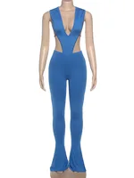 Sisterlinda Sexy Wild Style 2Piece Set Women Deep V-Neck Sleeveless Irregular Bodysuit+Skinny Peach Hip Pant Street Fashion Suit - Image 6