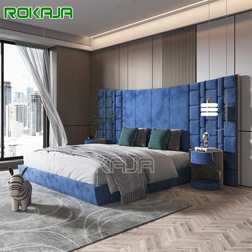 HighEnd King Size Bed Sets Luxury Big Headboard Bed India Designer Modern Double Bed Bedroom