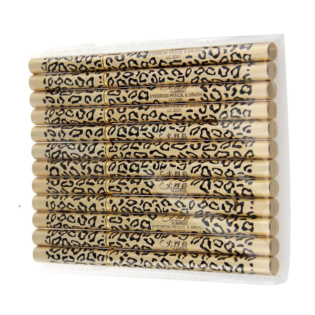 

Набор из 12 шт. водостойких двусторонних карандашей для подводки глаз и кистей с леопардовым рисунком, ручки для макияжа бровей (черные)