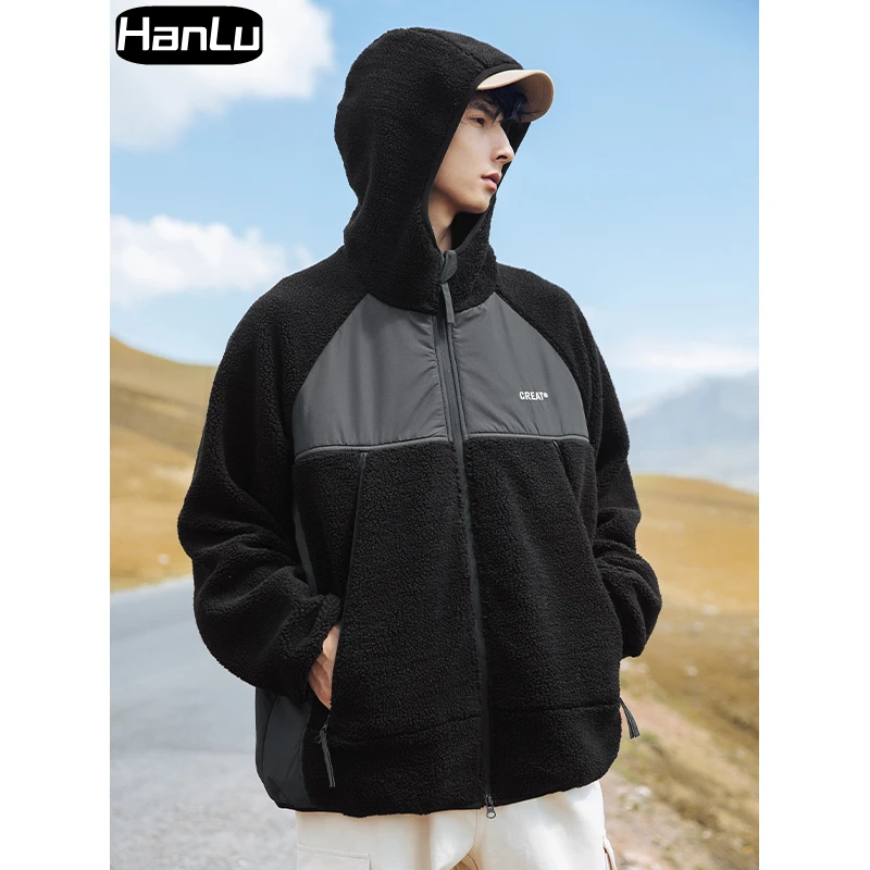 Men's Winter 550G Heavyweight Fleece Cotton Jacket Couple Warm and Thickened Lamb Fleece Hooded Jacket Men's